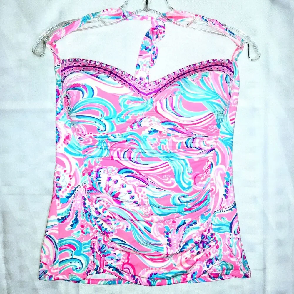 LILLY PULITZER Swimwear Jimmi Tankini Top Prosecco Pink Don't Be Jelly Women S